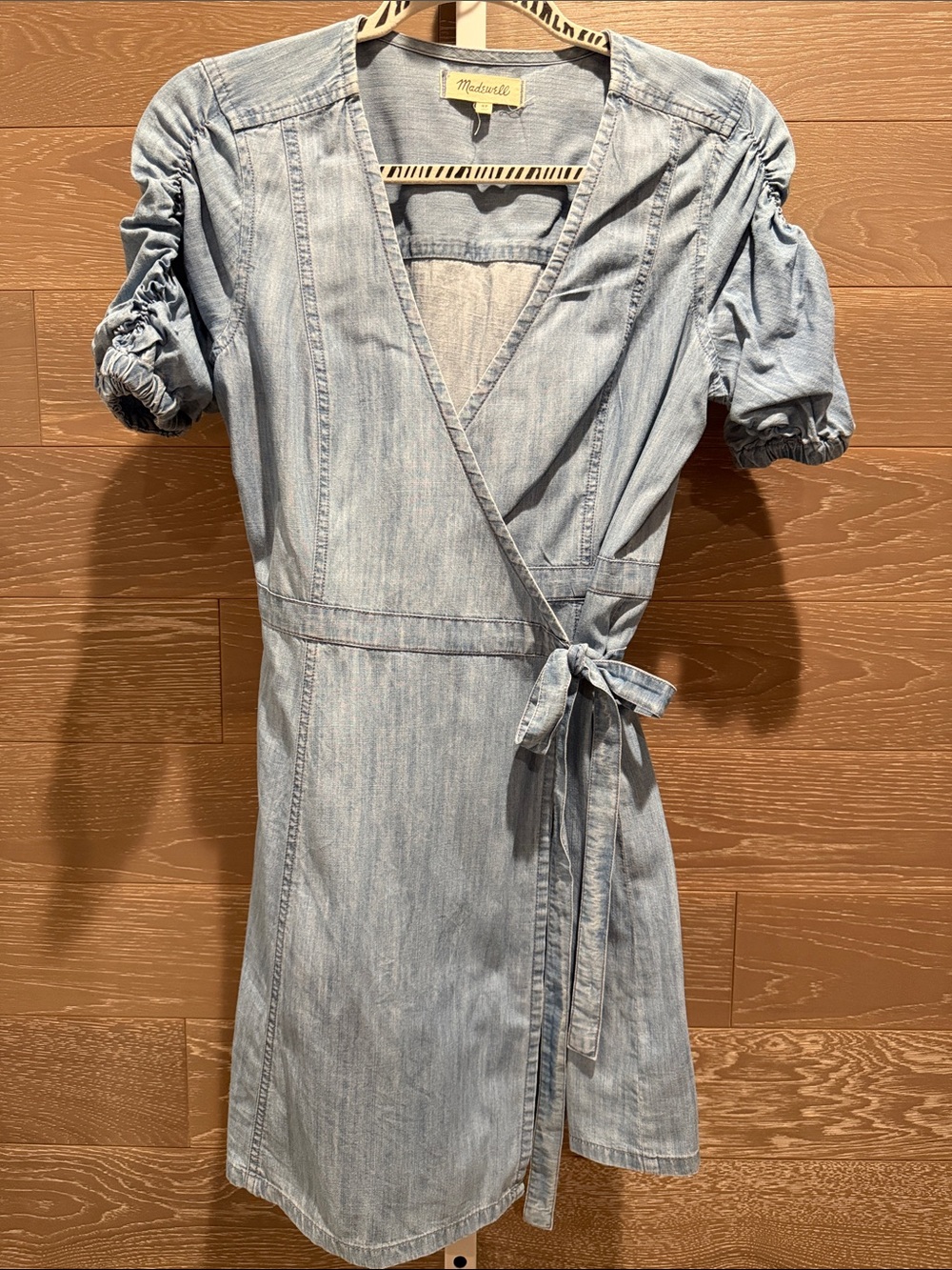 Madewell Light Wash Denim Wrap Dress with Tie Waist